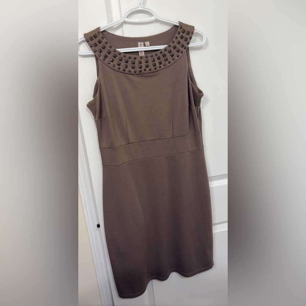 Michaels Taupe Studded Neckline Sleeveless Dress
